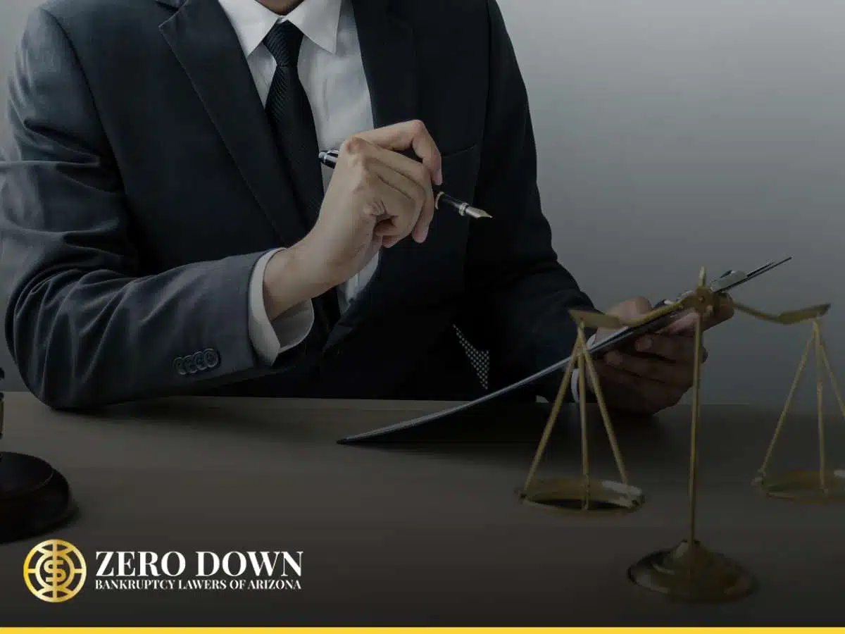 Bankruptcy lawyer reviewing documents with legal scales and a pen, offering guidance on financial relief amidst rising groceries prices